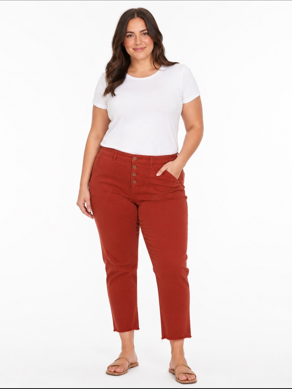 torrid Rust Button-Front Cropped Pants - Picture 2 of 6